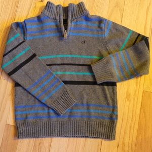 Calvin Klein Gray Striped Zip Up Sweater XL